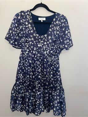Navy Blue Floral Ruffle Opullence Dress Medium